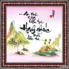 Tranh thư pháp vẽ tay HẠNH - PHÚC