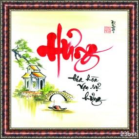 Tranh thư pháp vẽ tay chữ -HƯNG-